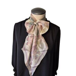 Vintage Liz Claiborne Bias Cut Pastel Silk Floral Scarf